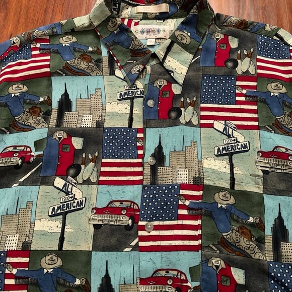 Campia Moda Shirt Mens XL Short Sleeve Hawaiian Rayon USA Flag Independence Day - Picture 3 of 4